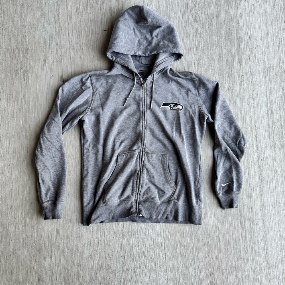 Nike NFL‎ Seattle Seahawks Gray Full Zip Up Hoodie Mens M/L Y2K Swoosh Logo